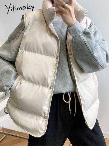 Yitimoky κομψό γιλέκο μπουφάν για γυναίκες Φθινόπωρο Χειμώνας 2022 Γυναικεία Γυναικεία Παλτό με κουμπιά με κουμπιά πάνω από αμάνικο γιλέκο