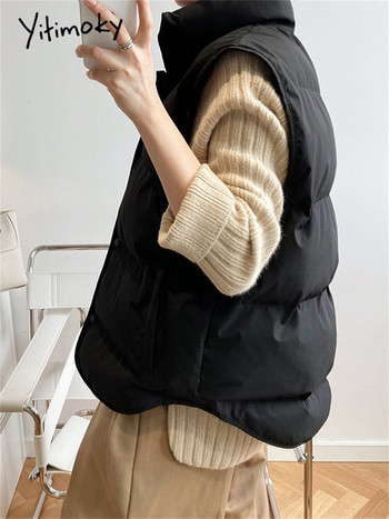 Yitimoky κομψό γιλέκο μπουφάν για γυναίκες Φθινόπωρο Χειμώνας 2022 Γυναικεία Γυναικεία Παλτό με κουμπιά με κουμπιά πάνω από αμάνικο γιλέκο