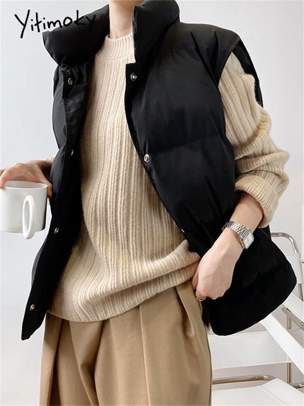 Yitimoky κομψό γιλέκο μπουφάν για γυναίκες Φθινόπωρο Χειμώνας 2022 Γυναικεία Γυναικεία Παλτό με κουμπιά με κουμπιά πάνω από αμάνικο γιλέκο