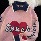 Y2k Μοτίβο καρδιάς Γυναικείο πουλόβερ χειμώνας 2022 Νεράιδα grunge Φορέστε χαλαρά κορυφαία πουλόβερ κορεατικής μόδας Γυναικεία μακρυμάνικα πουλόβερ