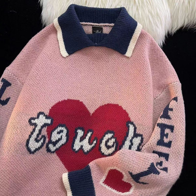 Y2k Μοτίβο καρδιάς Γυναικείο πουλόβερ χειμώνας 2022 Νεράιδα grunge Φορέστε χαλαρά κορυφαία πουλόβερ κορεατικής μόδας Γυναικεία μακρυμάνικα πουλόβερ