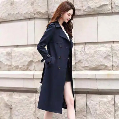 Ženski modni baloner Jesen Zima Ovratnik s dvostrukim kopčanjem Pojas Duga vjetrovka Uredska dama Elegantni uski kaput