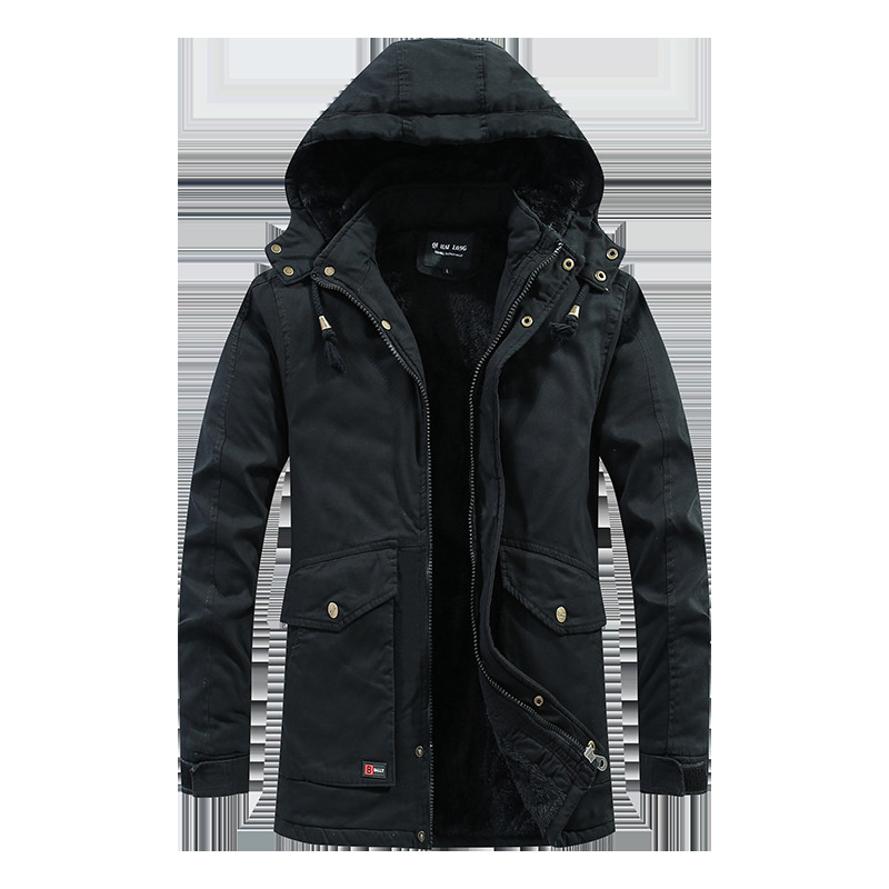 Gara vējjaka Vīriešu mētelis ar vairākām kabatām kapuci Vīriešu virsdrēbes ziemas jaka Militāras biezas siltas parkas ar kokvilnas oderējumu ikdienas parkas