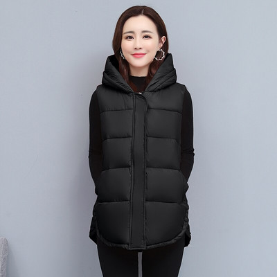 Γυναικείο χειμερινό γιλέκο Παλτό με φερμουάρ με κουκούλα Βαμβακερό τζάκετ Parkas Γυναικείο ζεστό φαρδύ μεσαίο γυναικείο αμάνικο μπουφάν