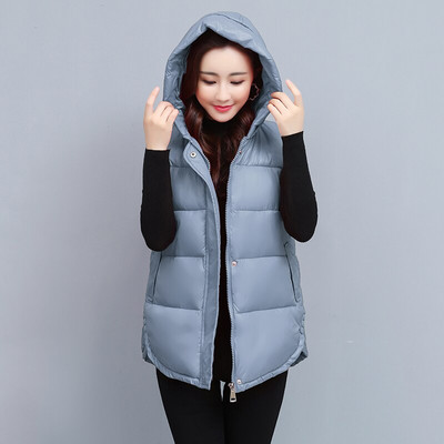 Γυναικείο χειμερινό γιλέκο Παλτό με φερμουάρ με κουκούλα Βαμβακερό τζάκετ Parkas Γυναικείο ζεστό φαρδύ μεσαίο γυναικείο αμάνικο μπουφάν