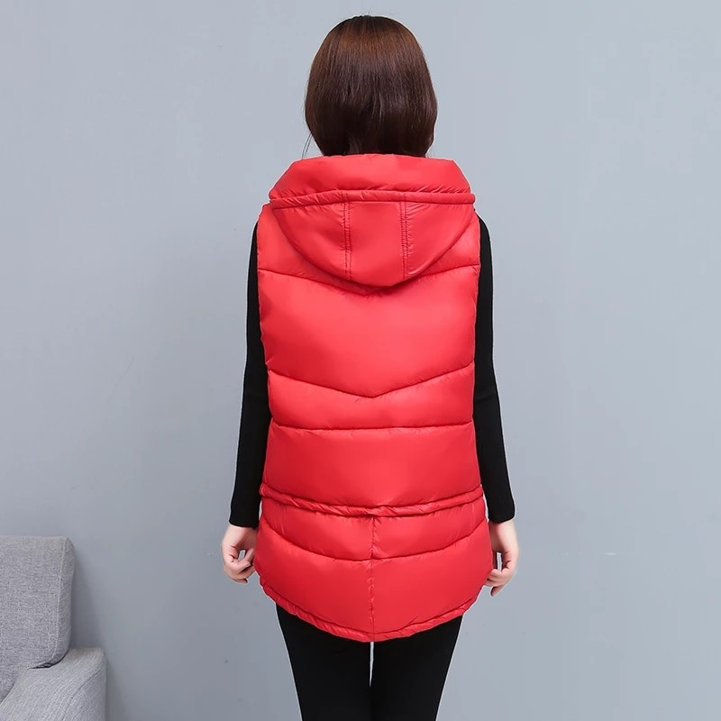 Γυναικείο χειμερινό γιλέκο Παλτό με φερμουάρ με κουκούλα Βαμβακερό τζάκετ Parkas Γυναικείο ζεστό φαρδύ μεσαίο γυναικείο αμάνικο μπουφάν