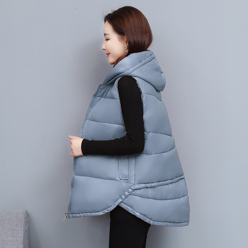 Γυναικείο χειμερινό γιλέκο Παλτό με φερμουάρ με κουκούλα Βαμβακερό τζάκετ Parkas Γυναικείο ζεστό φαρδύ μεσαίο γυναικείο αμάνικο μπουφάν