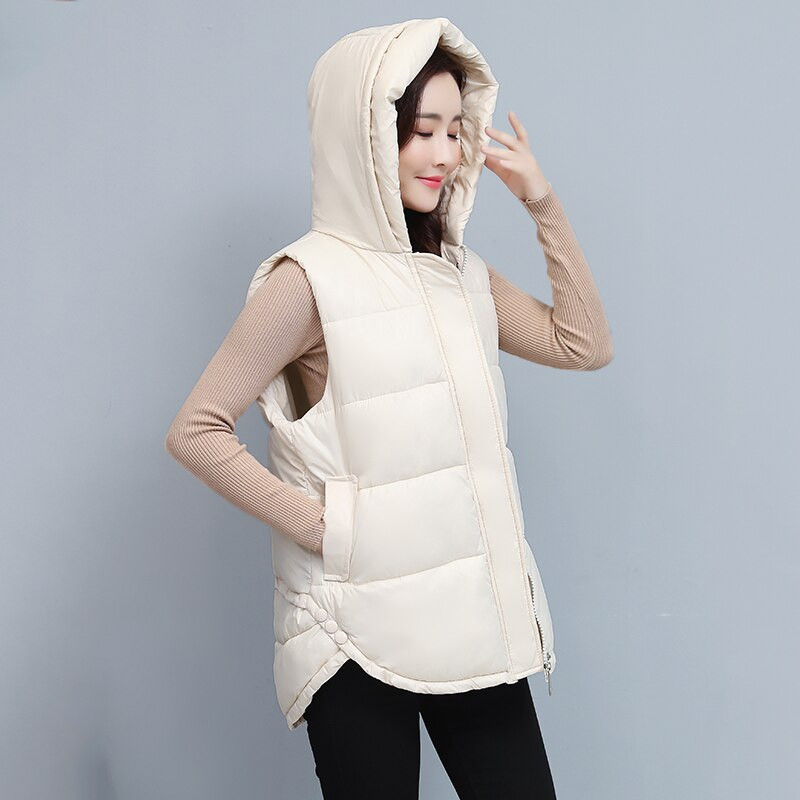 Γυναικείο χειμερινό γιλέκο Παλτό με φερμουάρ με κουκούλα Βαμβακερό τζάκετ Parkas Γυναικείο ζεστό φαρδύ μεσαίο γυναικείο αμάνικο μπουφάν