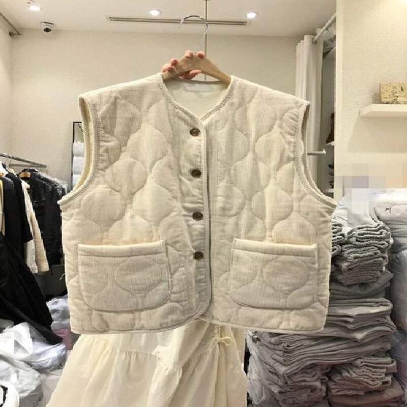 Prsluci Ženski jednobojni džepovi, podebljani komadi koji održavaju toplinu Zimska odjeća bez rukava Odjeća za slobodno vrijeme Elegantna ženska jednoredna odjeća