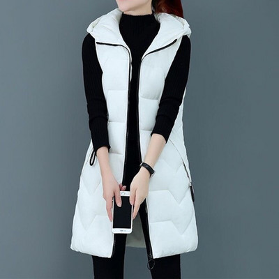 2022 Γυναικείο μακρύ βαμβακερό γιλέκο με κουκούλα Χειμερινό ζεστό γυναικείο αμάνικο φοιτητικό γιλέκο για κορίτσια Γυναικείο παλτό με βαμβακερή επένδυση