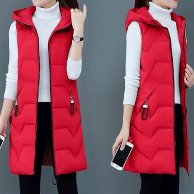 2022 Γυναικείο μακρύ βαμβακερό γιλέκο με κουκούλα Χειμερινό ζεστό γυναικείο αμάνικο φοιτητικό γιλέκο για κορίτσια Γυναικείο παλτό με βαμβακερή επένδυση