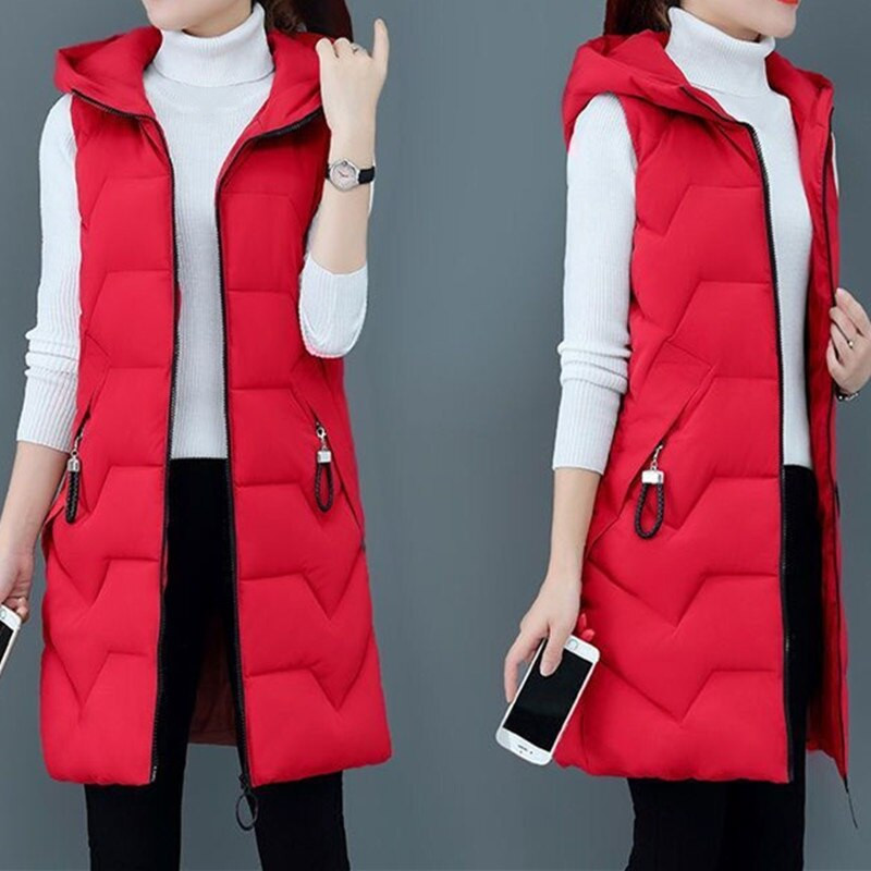 2022 Γυναικείο μακρύ βαμβακερό γιλέκο με κουκούλα Χειμερινό ζεστό γυναικείο αμάνικο φοιτητικό γιλέκο για κορίτσια Γυναικείο παλτό με βαμβακερή επένδυση