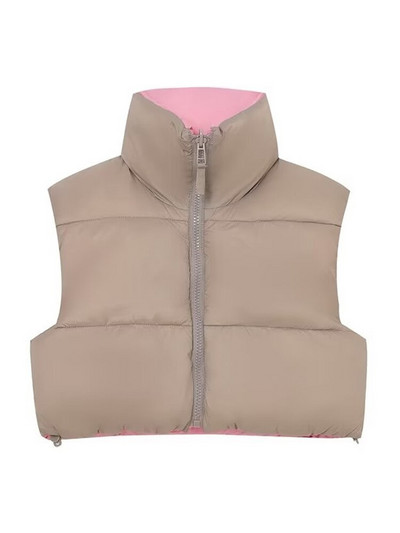 TRAF naiste moe ümberpööratav tepitud polsterdatud vest mantel Vintage kõrge kaelusega ees tõmblukuga naiste vest šikk tops