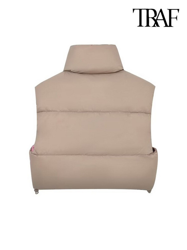 TRAF naiste moe ümberpööratav tepitud polsterdatud vest mantel Vintage kõrge kaelusega ees tõmblukuga naiste vest šikk tops