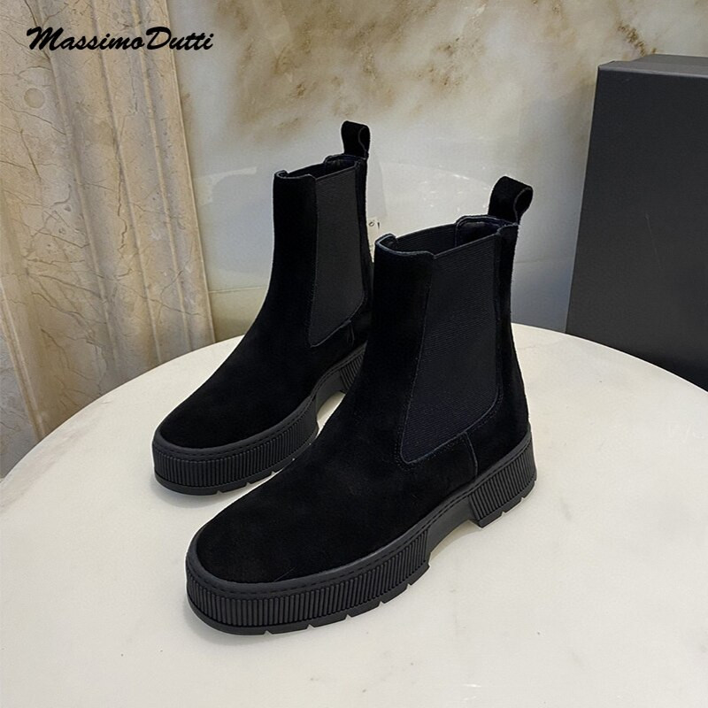 LEIMEICHEN Ziemas zābaki Sievietēm Anglija Stils Mode Vienkārša īsta āda zamšādas Chelsea apavi Sieviešu Botas Mujer apavi sievietēm