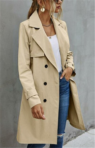 Γυναικείο παλτό ανέμου casual, Ανοιξιάτικο φθινόπωρο, μονόχρωμο, μακρυμάνικο πέτο, πανωφόρι με ζώνη, χακί/πράσινο