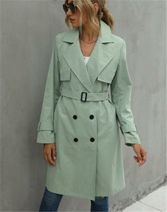Γυναικείο παλτό ανέμου casual, Ανοιξιάτικο φθινόπωρο, μονόχρωμο, μακρυμάνικο πέτο, πανωφόρι με ζώνη, χακί/πράσινο