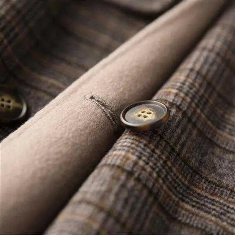 Sieviešu vilnas mētelis Pavasara un rudens jauns rūtains atloks ar divrindu kabatas mežģīnēm Modes jaka ikdienas sieviešu apģērbs ZM632