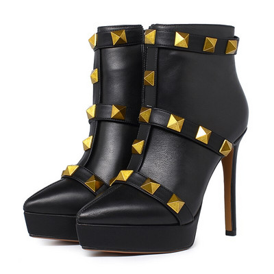 Zīmola bieza papēža kniedes īsi zābaki 2022. gada rudens, jauns modes smails purngals sieviešu apavi Melni brūni balti liela izmēra