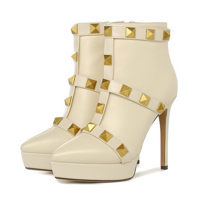 Zīmola bieza papēža kniedes īsi zābaki 2022. gada rudens, jauns modes smails purngals sieviešu apavi Melni brūni balti liela izmēra