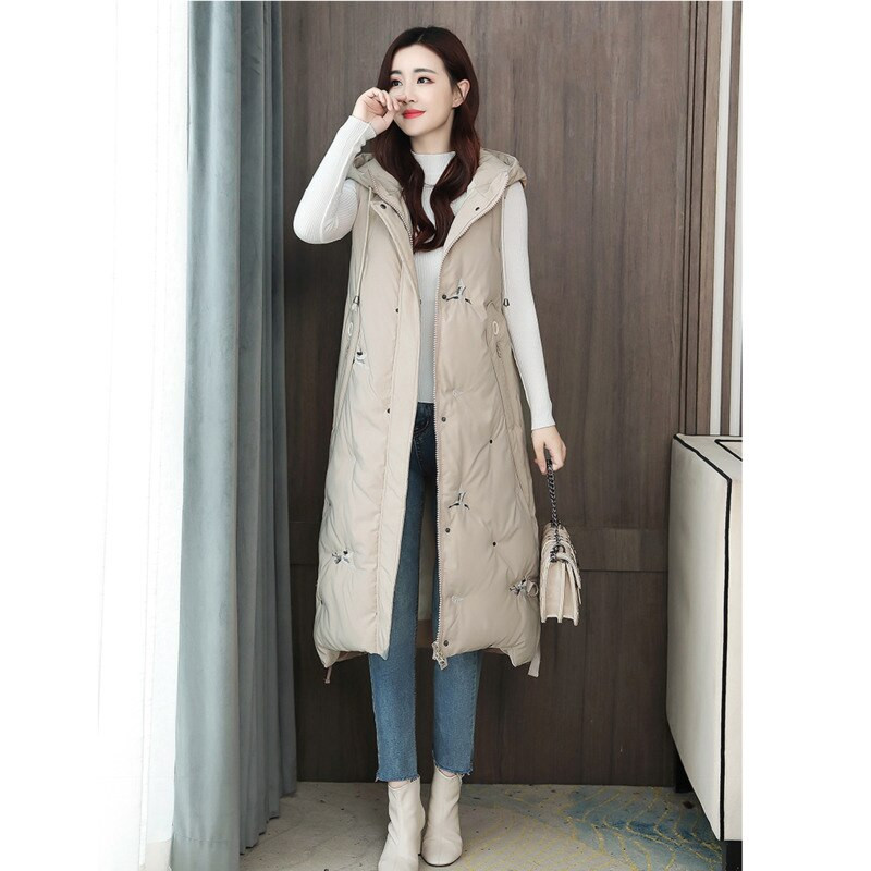 Jakas bez piedurknēm Sieviešu melna veste silti dūnu mēteļi sieviešu 5XL sieviešu apģērbi garās vestes ziema 2022 brīva jauna