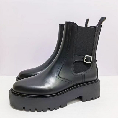 Rudens ziemas ikdienas īsi zābaki sievietēm, biezas zoles augstums, palielinoši potītes zābaki  motociklu zābaki sievietēm Botas