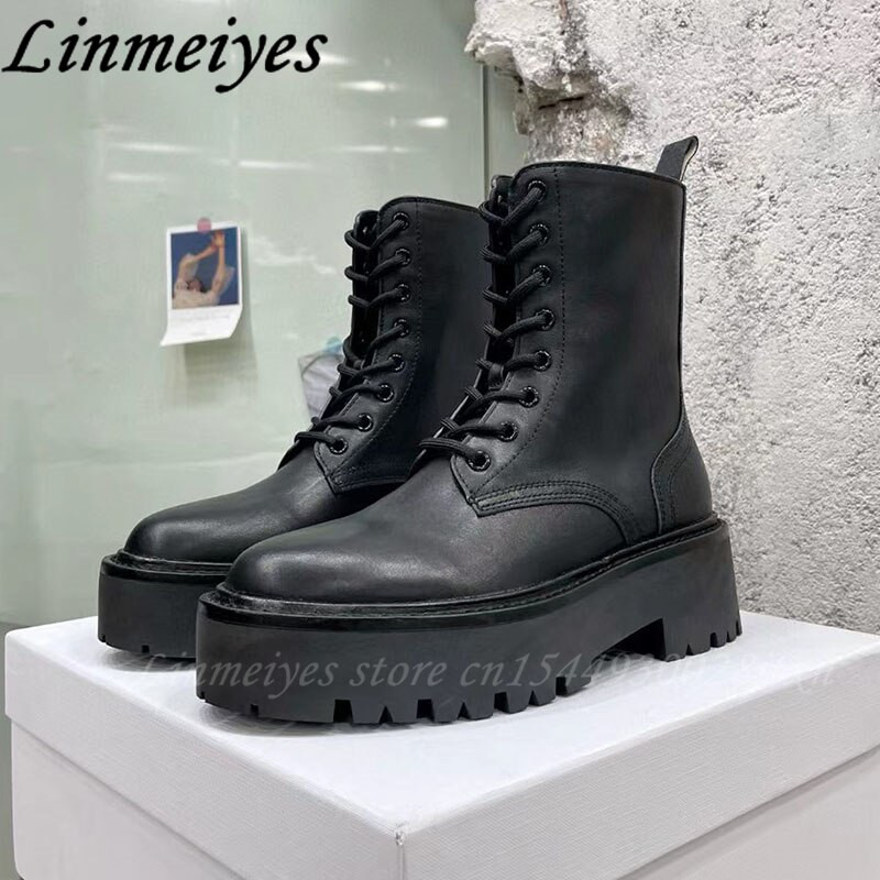 Rudens ziemas ikdienas īsi zābaki sievietēm, biezas zoles augstums, palielinoši potītes zābaki  motociklu zābaki sievietēm Botas