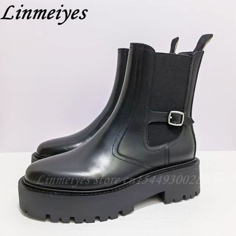 Rudens ziemas ikdienas īsi zābaki sievietēm, biezas zoles augstums, palielinoši potītes zābaki  motociklu zābaki sievietēm Botas