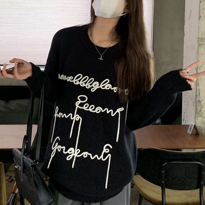 Ženski pulover s printom, veliki pleteni pulover, zimski korejski, slatki, ležerni, ženski džemper Y2K ženska odjeća