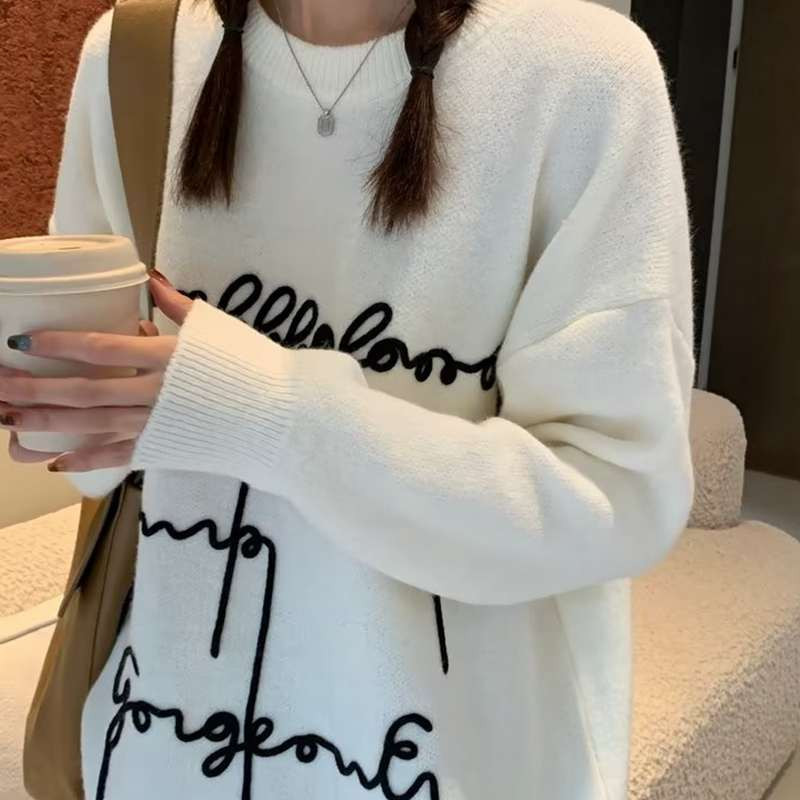 Ženski pulover s printom, veliki pleteni pulover, zimski korejski, slatki, ležerni, ženski džemper Y2K ženska odjeća