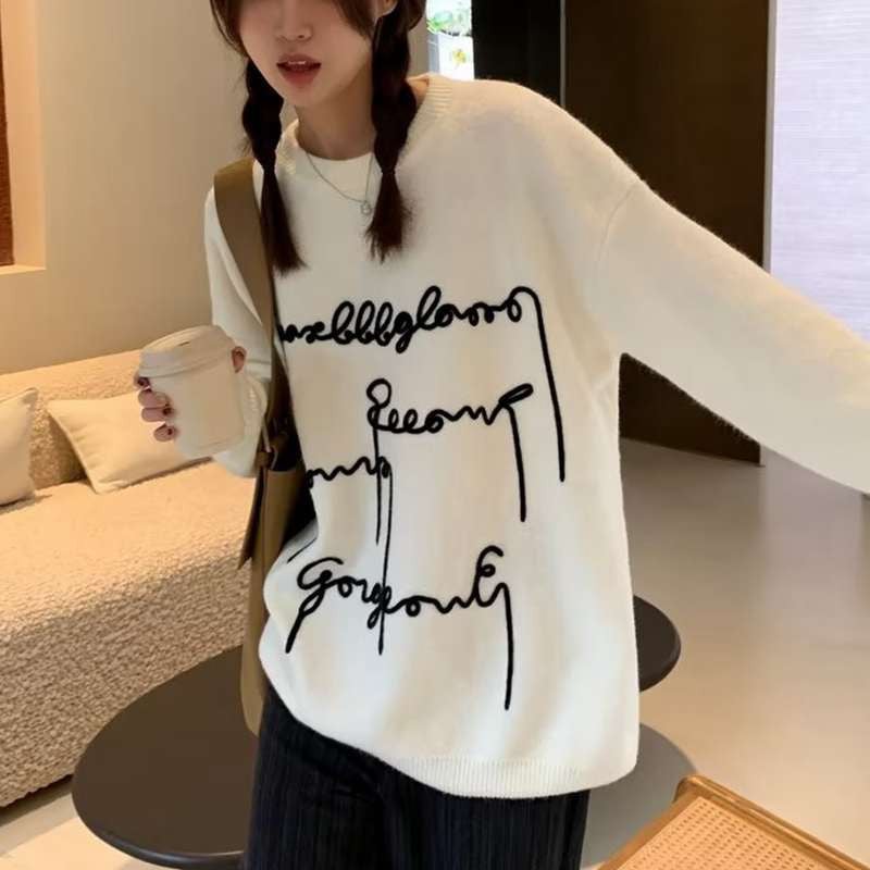 Ženski pulover s printom, veliki pleteni pulover, zimski korejski, slatki, ležerni, ženski džemper Y2K ženska odjeća