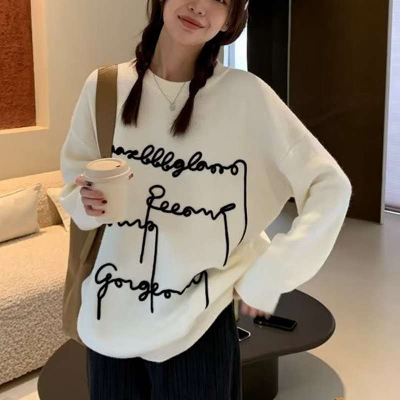 Ženski pulover s printom, veliki pleteni pulover, zimski korejski, slatki, ležerni, ženski džemper Y2K ženska odjeća