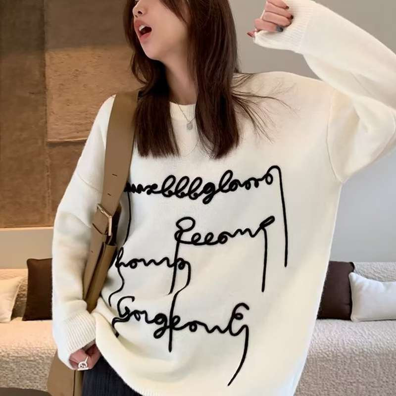 Ženski pulover s printom, veliki pleteni pulover, zimski korejski, slatki, ležerni, ženski džemper Y2K ženska odjeća