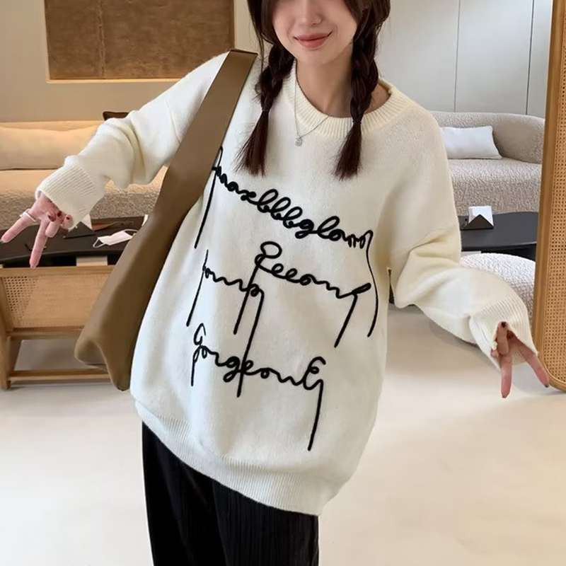 Ženski pulover s printom, veliki pleteni pulover, zimski korejski, slatki, ležerni, ženski džemper Y2K ženska odjeća
