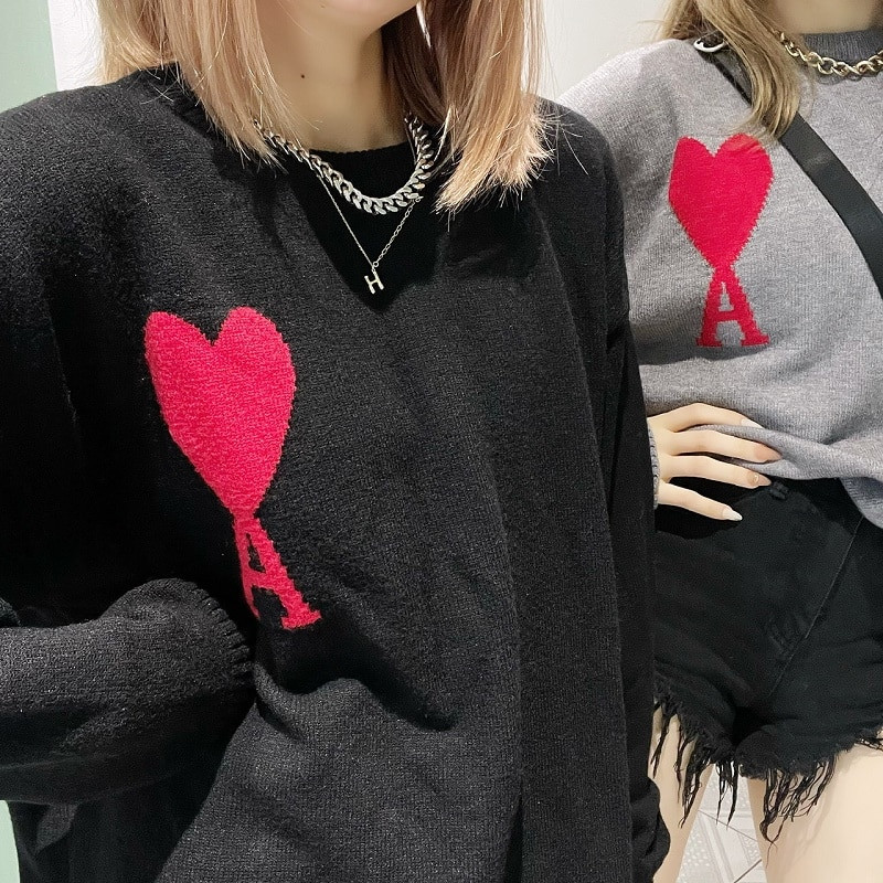Φθινόπωρο Χειμώνας 2022 High Street Γυναικείο πουλόβερ Μόδας Πουλόβερ με μεγάλο μέγεθος καρδιάς casual πλεκτό με στρογγυλή λαιμόκοψη Ανδρικά και γυναικεία ρούχα