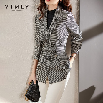 Vimly Trench Coat Γυναικεία 2021 Φθινοπωρινό χειμωνιάτικο μπουφάν με διπλό στήθος Houndstooth Fashion Trench Slim Windbreaker traf Outwear F8656