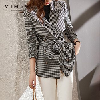 Vimly Trench Coat Γυναικεία 2021 Φθινοπωρινό χειμωνιάτικο μπουφάν με διπλό στήθος Houndstooth Fashion Trench Slim Windbreaker traf Outwear F8656