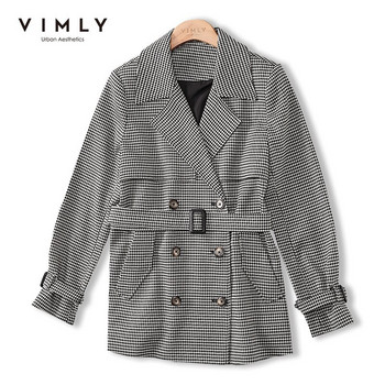 Vimly Trench Coat Γυναικεία 2021 Φθινοπωρινό χειμωνιάτικο μπουφάν με διπλό στήθος Houndstooth Fashion Trench Slim Windbreaker traf Outwear F8656