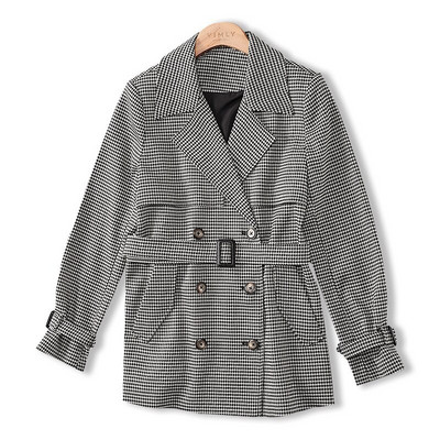 Vimly Trench Coat Γυναικεία 2021 Φθινοπωρινό χειμωνιάτικο μπουφάν με διπλό στήθος Houndstooth Fashion Trench Slim Windbreaker traf Outwear F8656