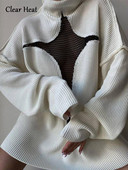 Γυναικεία πουλόβερ Harajuku Hollow Out Splice Mesh Γυναικεία σέξι μασίφ πουλόβερ με ζιβάγκο Y2K 2022 Casual πλεκτά πλεκτά υψηλής οδού
