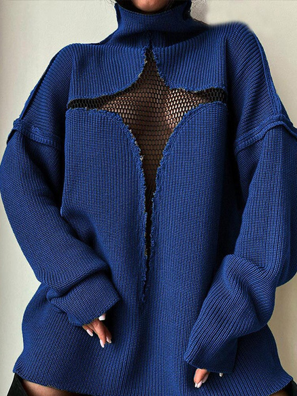 Γυναικεία πουλόβερ Harajuku Hollow Out Splice Mesh Γυναικεία σέξι μασίφ πουλόβερ με ζιβάγκο Y2K 2022 Casual πλεκτά πλεκτά υψηλής οδού