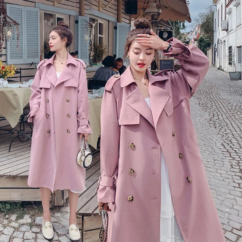 Korejski modni dugi trenčkot Ženski proljeće Klasični remen na rever Kaki Chaqueta Mujer Streetwear Manteau Femme s dvostrukim kopčanjem