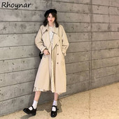 Tranšėjos moteriškos žavingos sagos su dvigubomis spyruoklėmis, pavasariškai švelnios britiško stiliaus Harajuku laisvi viršutiniai drabužiai Madingi elegantiški biuro moteriški