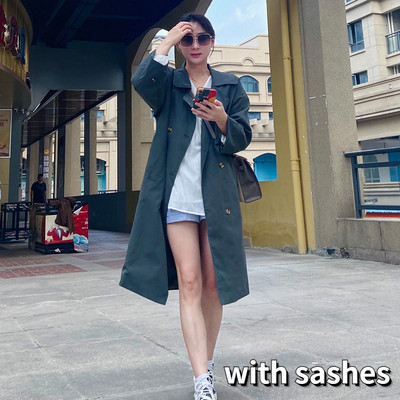 Tranšėjos moteriškos žavingos sagos su dvigubomis spyruoklėmis, pavasariškai švelnios britiško stiliaus Harajuku laisvi viršutiniai drabužiai Madingi elegantiški biuro moteriški