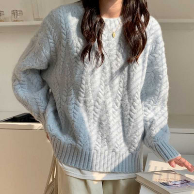 Πουλόβερ με λαιμόκοψη με λαιμόκοψη Γυναικείο πουλόβερ με νέο μονόχρωμο Πλεκτό πουλόβερ σε χαλαρό στυλ, το φθινόπωρο και το χειμώνα