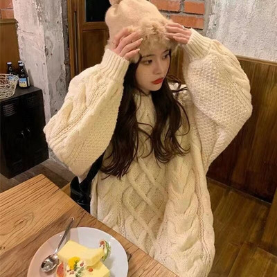 Πουλόβερ με λαιμόκοψη με λαιμόκοψη Γυναικείο πουλόβερ με νέο μονόχρωμο Πλεκτό πουλόβερ σε χαλαρό στυλ, το φθινόπωρο και το χειμώνα