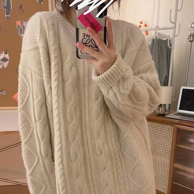 Πουλόβερ με λαιμόκοψη με λαιμόκοψη Γυναικείο πουλόβερ με νέο μονόχρωμο Πλεκτό πουλόβερ σε χαλαρό στυλ, το φθινόπωρο και το χειμώνα