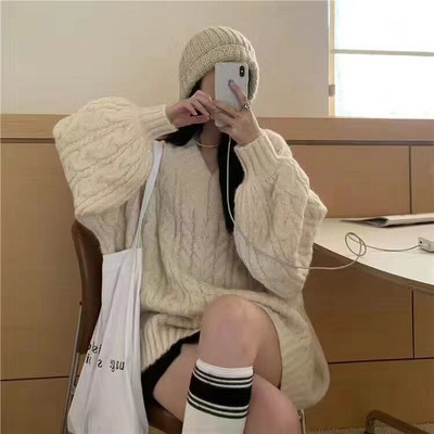 Πουλόβερ με λαιμόκοψη με λαιμόκοψη Γυναικείο πουλόβερ με νέο μονόχρωμο Πλεκτό πουλόβερ σε χαλαρό στυλ, το φθινόπωρο και το χειμώνα