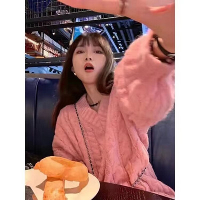 Πουλόβερ με λαιμόκοψη με λαιμόκοψη Γυναικείο πουλόβερ με νέο μονόχρωμο Πλεκτό πουλόβερ σε χαλαρό στυλ, το φθινόπωρο και το χειμώνα