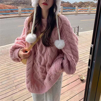 Πουλόβερ με λαιμόκοψη με λαιμόκοψη Γυναικείο πουλόβερ με νέο μονόχρωμο Πλεκτό πουλόβερ σε χαλαρό στυλ, το φθινόπωρο και το χειμώνα